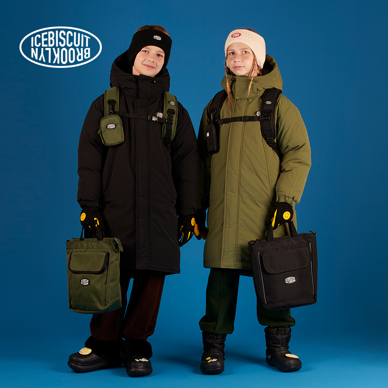 ICEBISCUIT韩国品牌羽绒服童装长款连帽派克羽绒大衣加厚男女款