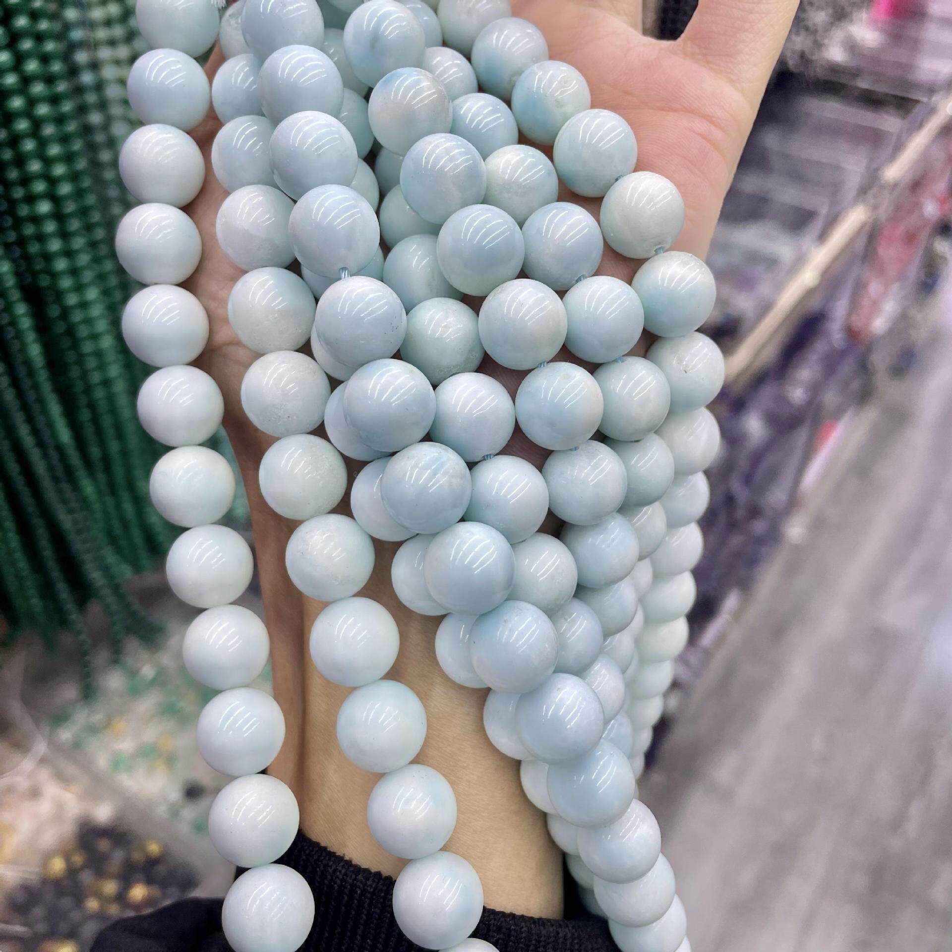 天然异极矿散珠长串天空蓝水晶长链圆珠DIY配件饰品配珠批发巧恩