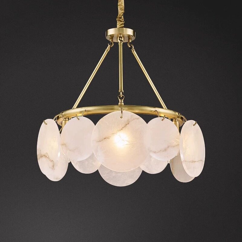 北欧云石吊灯别墅全铜大气简欧客厅灯简约新中式设计师创意云石灯