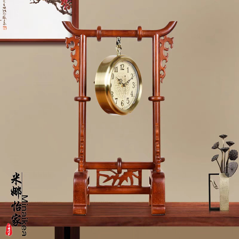 中式实木仿古座钟中国风古典静音书桌摆钟个性家用台钟大气石英钟