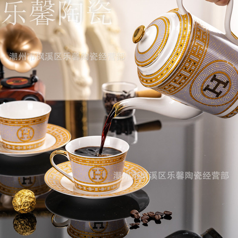 水杯家用客厅乔迁新居杯子水壶杯具整套茶杯茶具套装批发水具描金