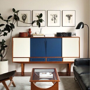 2026北欧表情/中古复古经典设计/科灵系列拼色四门储物实木餐边柜