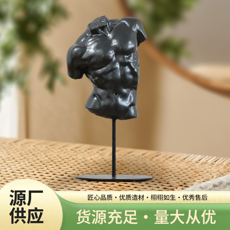 欧式艺术半身像装饰品入户玄关创意摆件桌面腹肌男石膏家居饰品