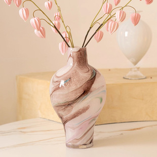 现代简约花瓶高级感法式轻奢奶油风花瓶客厅餐桌装饰玻璃插花摆件