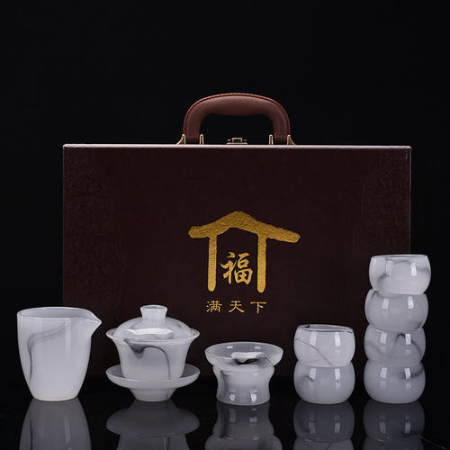 新款玉瓷琉璃茶具家用简约现茶盖碗功夫茶具日式网红喝茶泡茶碗