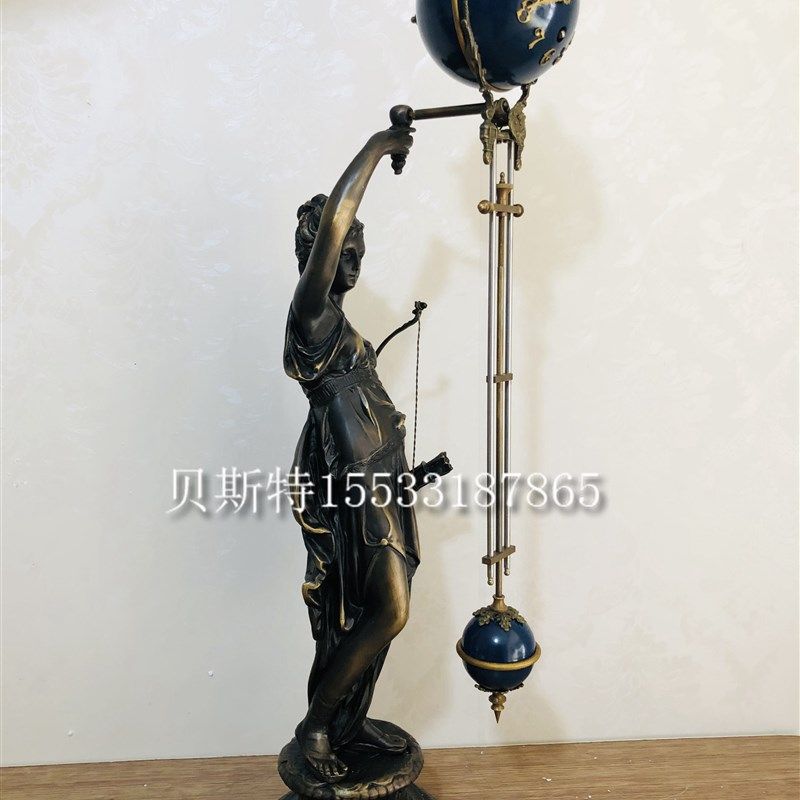 新品新品摇摆钟机械纯铜西洋雕像摇表欧式创意仿古董电Z影道具壁