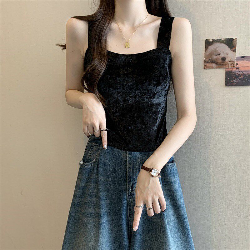 新品大码美背文胸一体带胸垫吊带背心女胖Jmm内搭打底丝绒保暖无