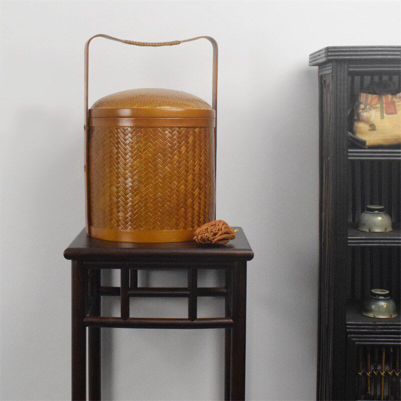 极速手工竹编普洱茶盒茶具收纳盒提篮茶箱带盖便携食盒.茶点篮收