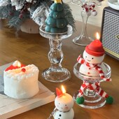 新品 饰摆件可爱创意圣诞节礼物女生圣诞氛围场 圣诞树d雪人蜡烛装