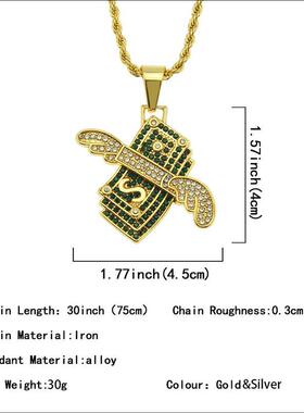 极速Hip Hop Diamond Angel Wings Dollar PendaOnt Necklace Nig