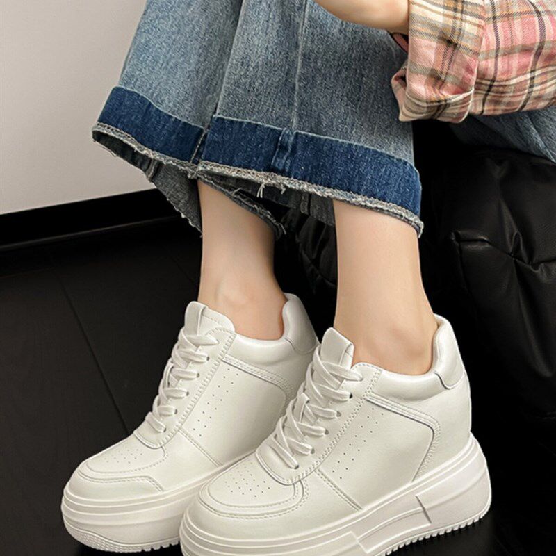 新品小白鞋女真皮10CM内增高女鞋春秋新款K12厘米小个子超高厚底