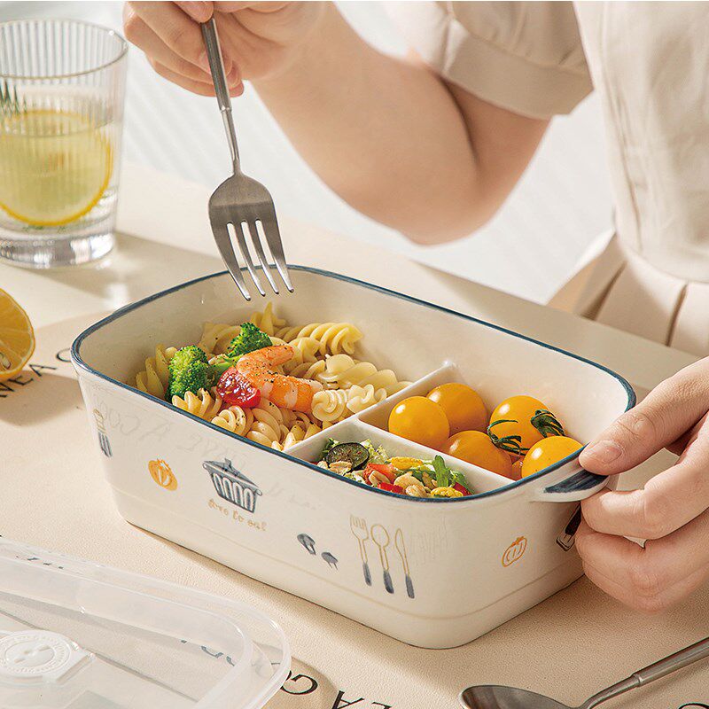 极速2024新款陶瓷饭盒分格上班族微波炉加热专Q用女高颜值三格便