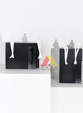 极速北欧现代金属水晶拼接摆件样板房售楼K处客厅书房桌面看书人