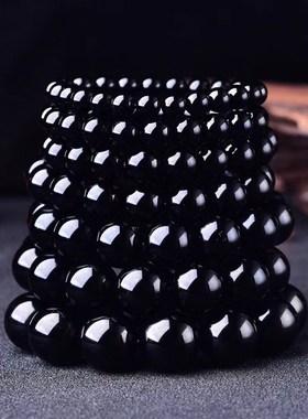 极速收藏a级乌金天然纯黑黑曜石手链单圈手串男女饰品情侣时尚礼