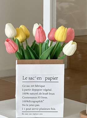 新品ins手e感高仿真花郁金香假花拍照道具家居装饰花摆件摆设创意