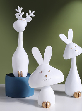 极速可爱黑白仿真动物树脂摆件小兔子可爱工艺品卧V室书房客厅桌