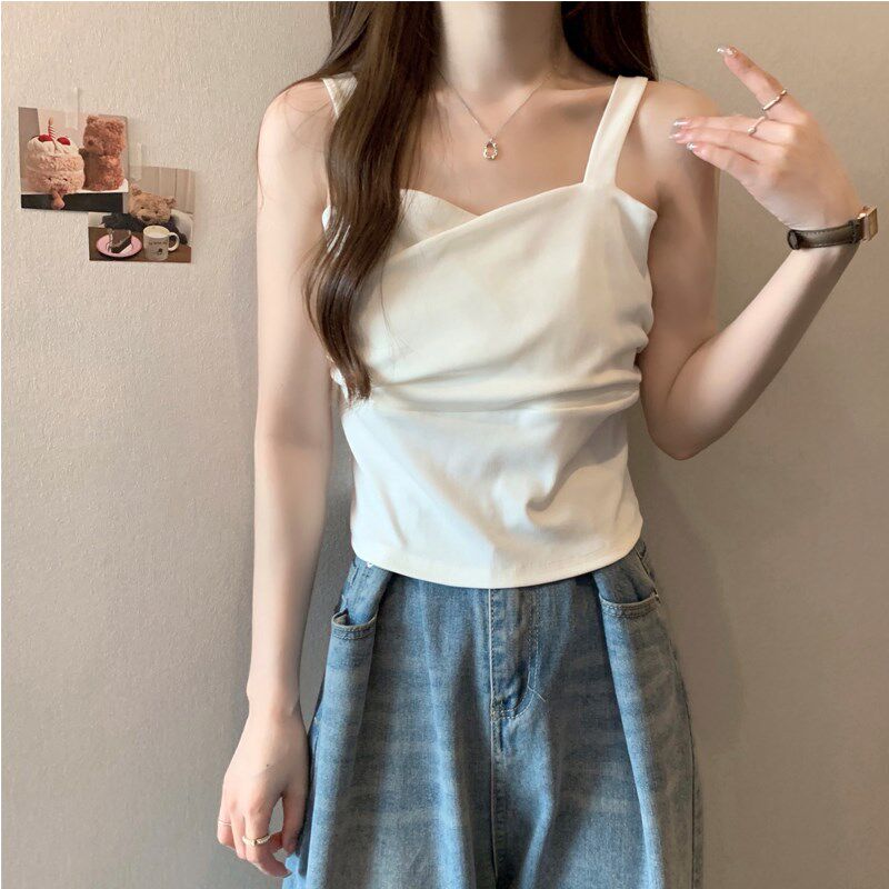 新品大码女秋冬西装内搭r白色小吊带背心胖mm外穿美背修身短款打