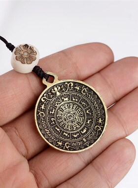 极速西藏式文殊九宫m八卦牌大小号黄铜男女本命年项链吊坠情侣随