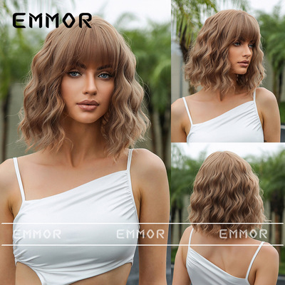 Qi fringes short curly hair bob head summer light breathable