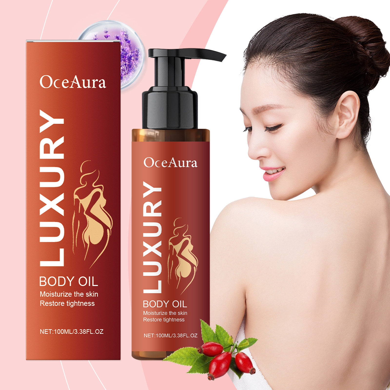 Moisturizing body oil nourishes, moisturizes and softens ski