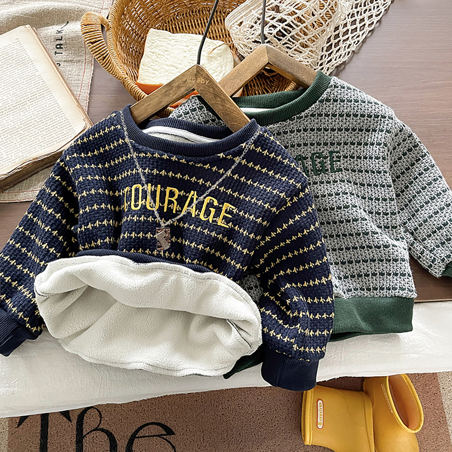 男童加绒卫衣套装2025新款儿童春秋装一体绒上衣宝宝深秋两件套