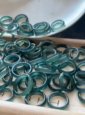 天然翡翠戒指女款冰种蓝水翡翠玉石指环素圈指环情侣对戒