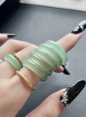 天然东陵玉戒指食指戒女素圈油青色高级感指环个性百搭