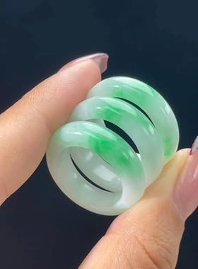 白底青戒指飘翠翡翠戒指冰种飘花玉石指环素圈指环情侣对戒