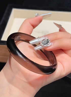 保真冰种黑曜石宽手镯女款时尚个性简约百搭黑色手镯招财转运手镯