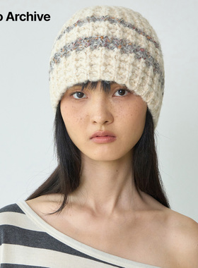 Millo Archive25冬款拼色条纹针织毛线帽女冬季保暖百搭无檐简约