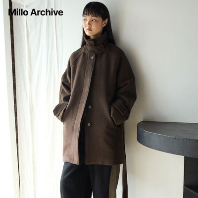 Millo Archive25冬女款极简风立领毛呢外套大衣中长款宽松时尚