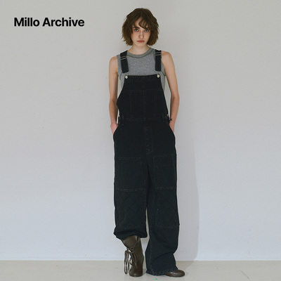 Millo Archive2025新款复古牛仔背带裤宽松连体裤子阔腿休闲百搭