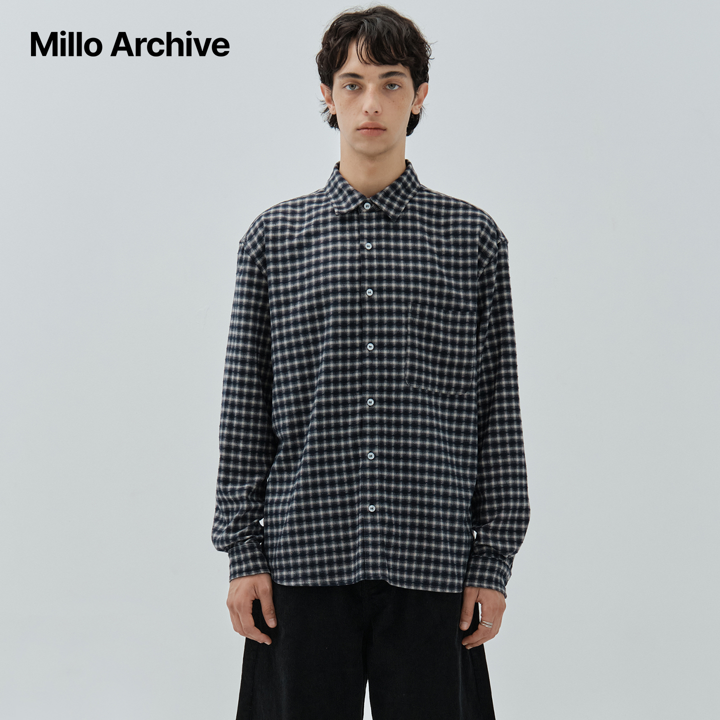 Millo Archive25秋冬复古工装风男士长袖衬衫宽松休闲翻领上衣
