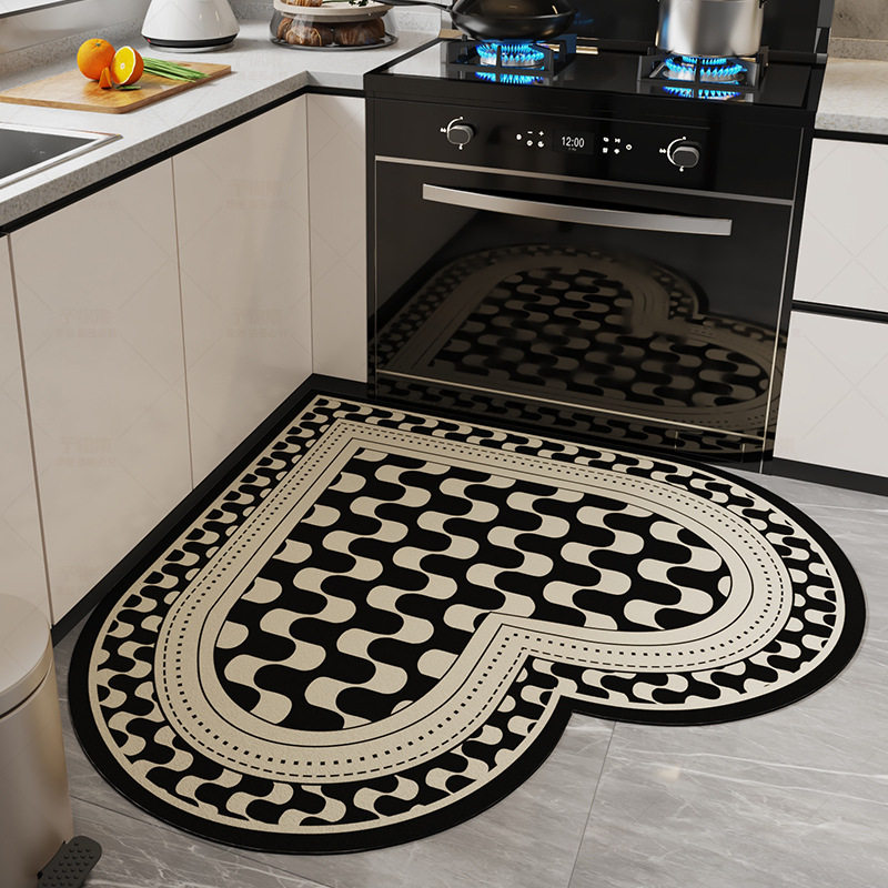 轻奢心形硅藻泥地垫厨房吸水可擦免清洗脚垫防滑耐脏易打理地垫