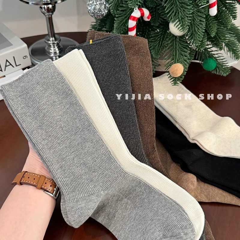 灰色袜子女秋冬纯棉中筒袜