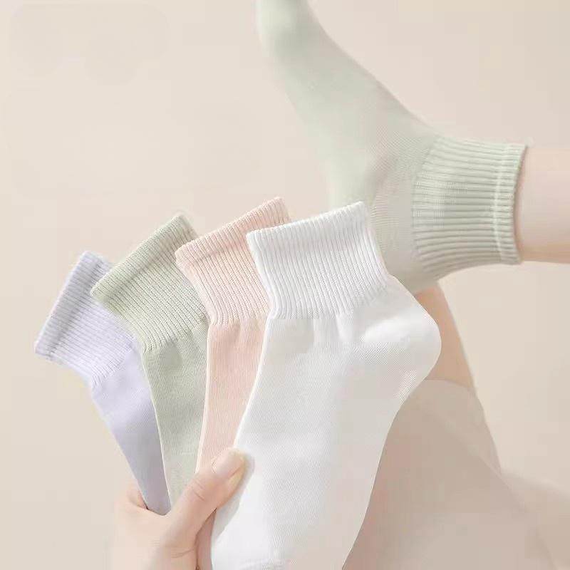 2025新款堆堆袜子女中筒袜春秋季纯棉无骨吸汗白色月子袜配运动鞋