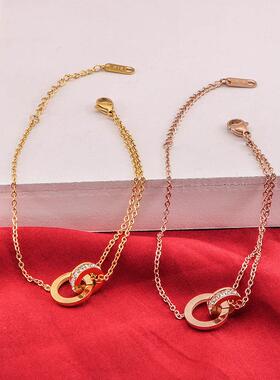 钛钢镶钻环环相扣罗马数字手链女简约气质轻奢小众设计不掉色饰品