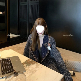 区区欧阳重工粗花呢小香风外套女冬季新款翻领宽松复古感上衣