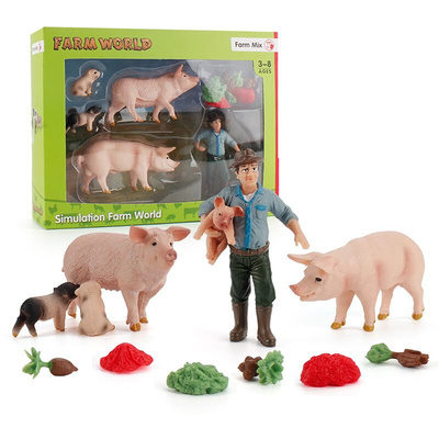 新农场动物模型套装养猪场公猪母猪小猪崽农场主创意牧场桌面摆件