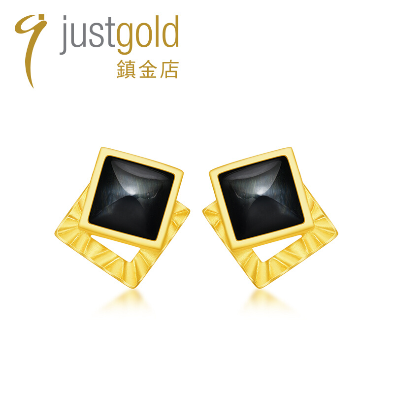 justgold鎮金店几何魅力黄金足金耳钉耳钩1327561Y