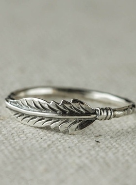 跨境爆款复古羽毛戒指 欧美热卖简约做旧款指环戒指厂家批发