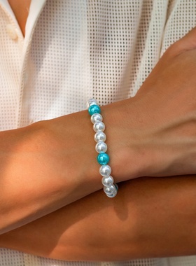 欧美潮流简约彩色珍珠混色男士高级感手链可跨境百搭时尚中性