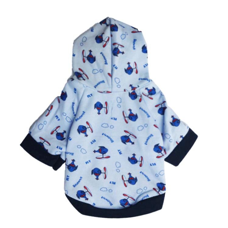 工厂宠物衣服狗狗猫咪服装批发抓绒布带帽满印飞机宠物体恤秋冬