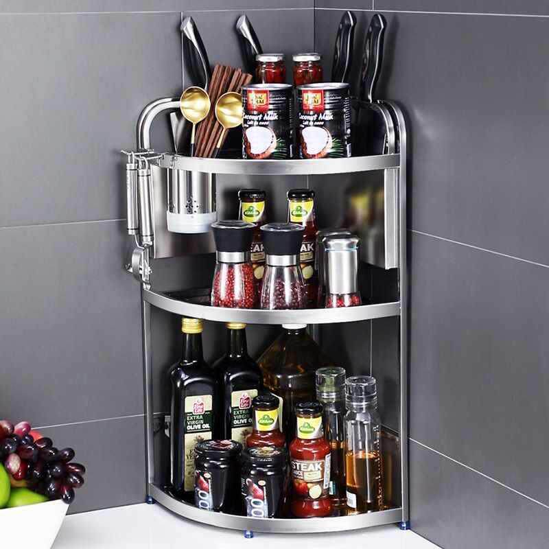 不锈钢厨房三角置物架台面转角拐角墙角调料调味品盐罐角收纳包邮