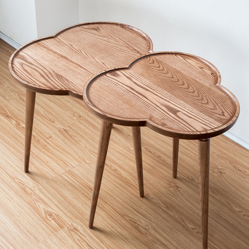 北欧全实木设计师边桌小户型圆形日式简约茶几阳台异性白蜡木边几