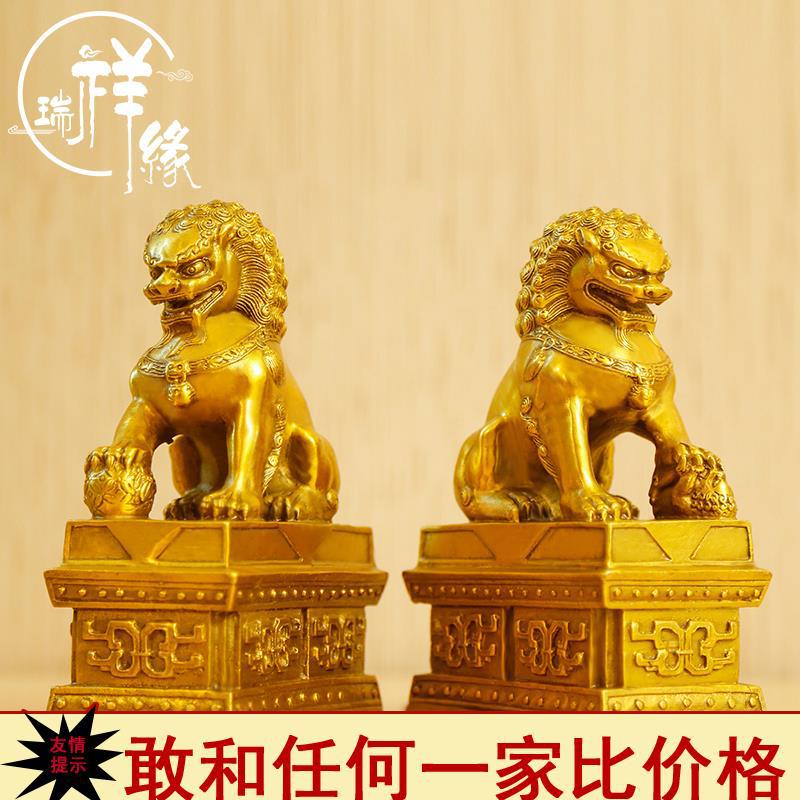 包邮纯铜狮摆件饰品一对大小号纯铜狮子摆件家居门口创意装饰摆设
