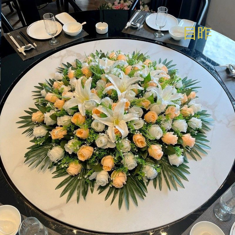 2026店铺热销高档大型酒店餐桌花圆桌摆花仿真花餐厅转盘中间摆放