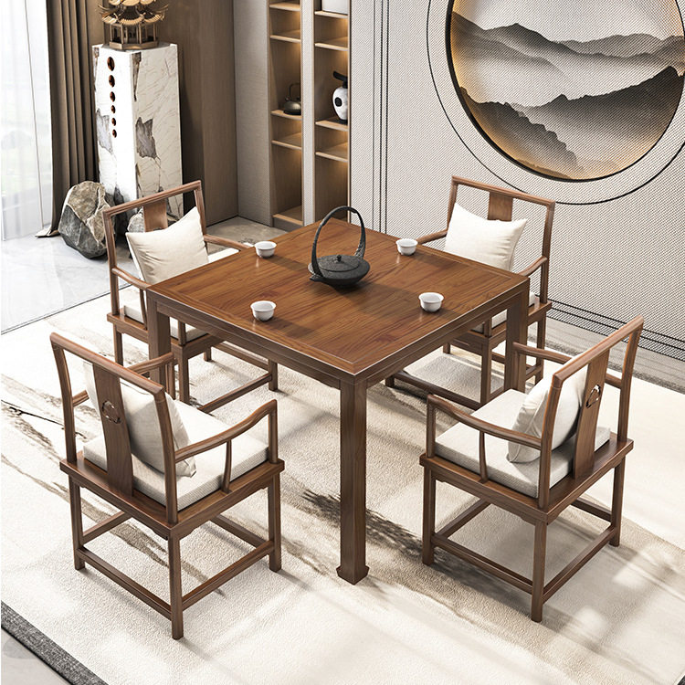 新中式实木四方桌茶馆八仙桌泡茶棋牌桌家用客厅正方形茶桌椅组合