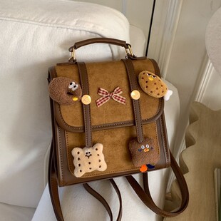 撞色手提双肩包复古外出旅行背包 小众包包女2025秋冬新款 韩版 时尚