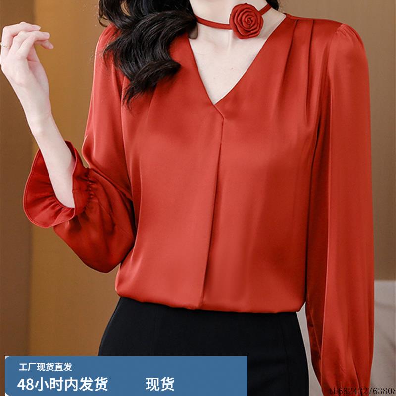 广州十三行大码女装高端2025年夏季新款复古宽松气质V领雪纺衬衫